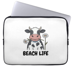 Strandleben Kuh Vintage-Stich T-Shirt Design_1 Laptopschutzhülle