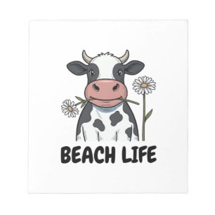 Strandleben Kuh Vintage-Stich T-Shirt Design_1 Notizblock