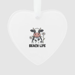 Strandleben Kuh Vintage-Stich T-Shirt Design_1 Ornament