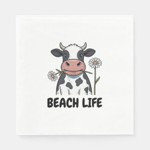 Strandleben Kuh Vintage-Stich T-Shirt Design_1 Serviette