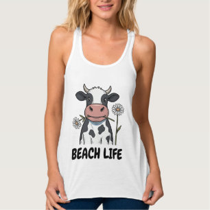Strandleben Kuh Vintage-Stich T-Shirt Design_1 Tank Top