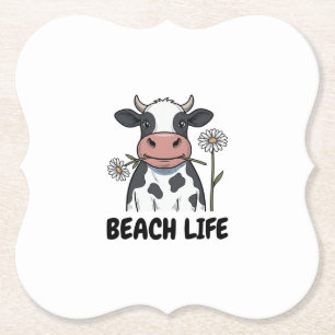 Strandleben Kuh Vintage-Stich T-Shirt Design_1 Untersetzer
