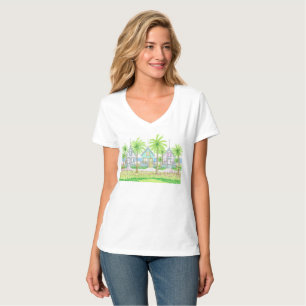 Strandleben Tropische Hütte V-Ausschnitt T-Shirt