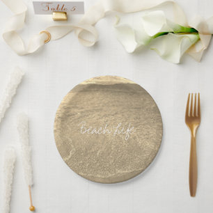 Strandleben Zitat klares Meer Wasser Gold Sepia GR Pappteller