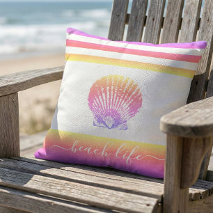Strandlebensschrift gelb pink ombre seashell fett kissen