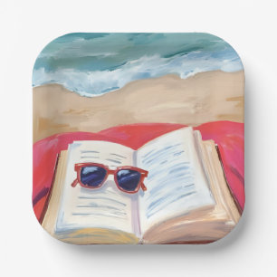 Strandlektüre Ozeanwellen Aquarellmalerei Pappteller