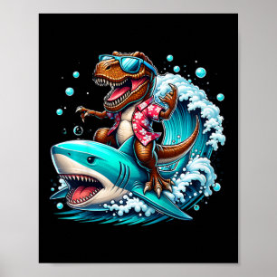 Strandliebhaber T-Rex Dinosaur reitet Hai Surfen O Poster