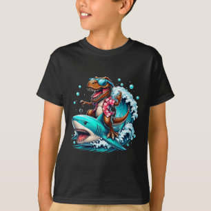 Strandliebhaber T-Rex Dinosaur reitet Hai Surfen O T-Shirt