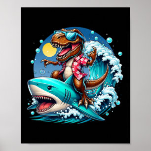 Strandliebhaber T-Rex Dinosaurier Reitender Hai Su Poster