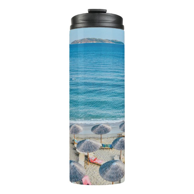 Strandlounge direkt am Meer Thermosbecher (Vorderseite)