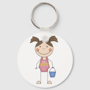 Strandmädchen mit Eimer T-Shirts und Geschenke Schlüsselanhänger