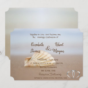 Strandmuschel, Herzen, Hochzeitseinladung Einladung
