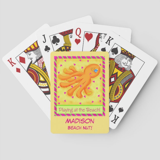 Strandoctopus Gelber Name Personalisiert Spielkarten (Rückseite)