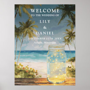 Strandpalmen Mason Jar Hochzeit Willkommensschild Poster