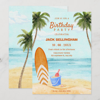 Strandparadies Wasserfarbe Geburtstag Einladung