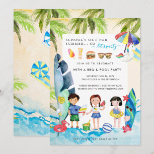 Strandparty Sommerparty zum Schulschluss Einladung