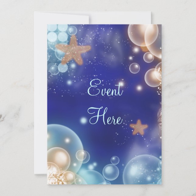 Strandpartys mit Seestern blau Einladung (Vorderseite)