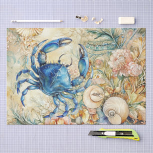 Strandpastell Blau Hummer & Muscheln Decoupage  Seidenpapier