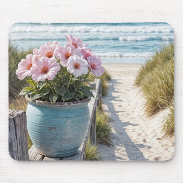 Strandpfanne mit rosa Petunias Mousepad (Vorne)