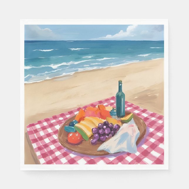 Strandpicknick | Gemälde der Meeresküste Serviette (Vorderseite)