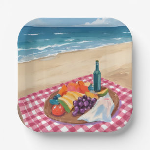 Strandpicknick Ozeanstrandmalerei Pappteller