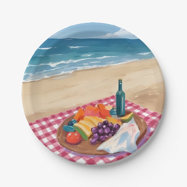 Strandpicknick | Ozeanstrandmalerei Pappteller (Vorderseite)