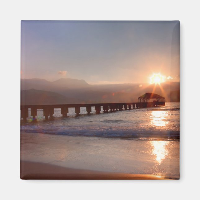 Strandpier bei Sonnenuntergang, Hawaii Magnet (Vorne)