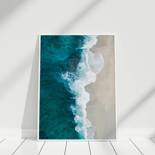 Strandposter Poster (Aerial Coastal Beach Poster in white frame )