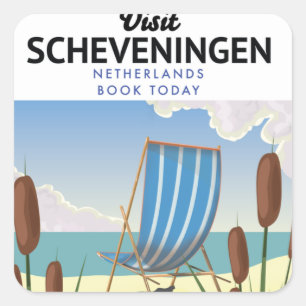 Strandposter Scheveningen Niederlande Quadratischer Aufkleber