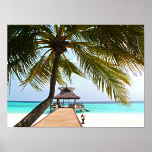 Strandpromenade, Cabana, Palme, Malediven Poster