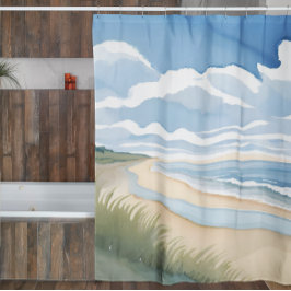 Strandpromenade | Küsten-Ozean-Aquarell Duschvorhang