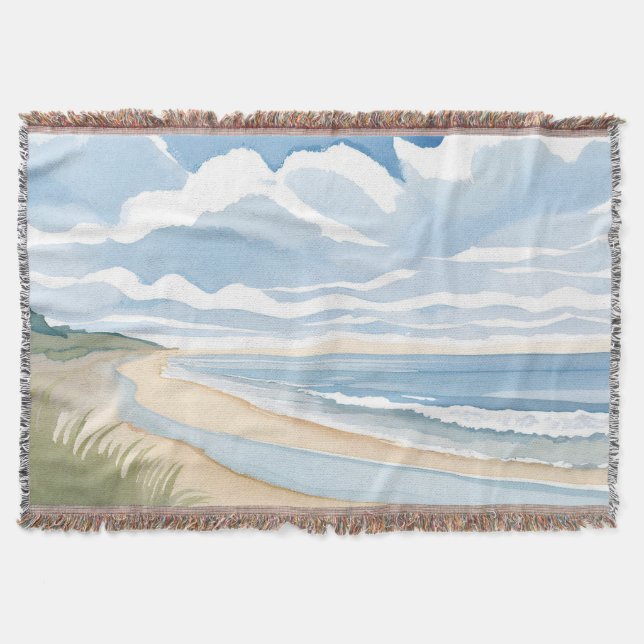 Strandpromenade | Küstenozean-Aquarell Decke (Vorderseite)
