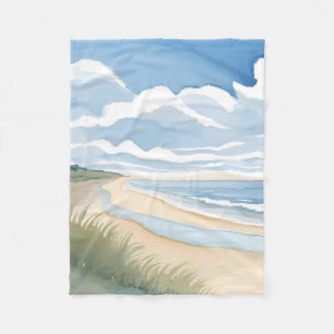 Strandpromenade Küstenozean-Aquarell Fleecedecke