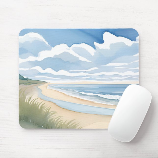 Strandpromenade | Küstenozean-Aquarell Mousepad (Mit Mouse)