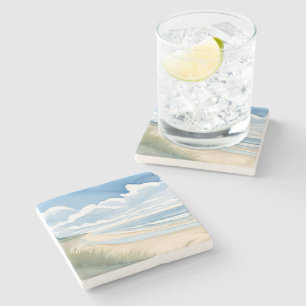 Strandpromenade Küstenozean-Aquarell Steinuntersetzer