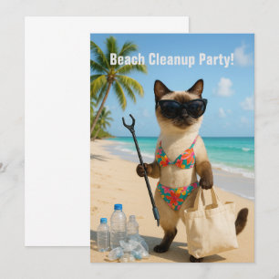 Strandputzparty mit siamesischer Einladungskarte Einladung