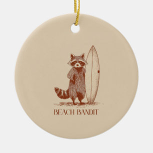 Strandräuber Waschbär Surfer – Lustiger Vintage Keramik Ornament