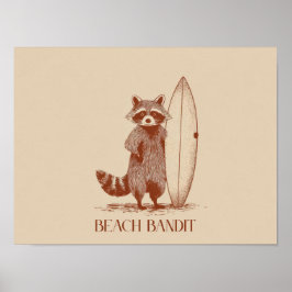 Strandräuber Waschbär Surfer – Lustiger Vintage Poster