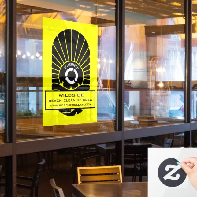 Strandreinigung - Freiwillige Crew Fensteraufkleber (Restaurantfenster)