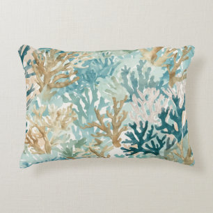 Strandriff Korallenriff Türkis Grün Blau Aquarellf Dekokissen