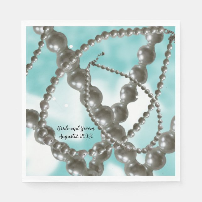 Strands Pearls Aqua Wedding Paper Napkins Serviette (Vorderseite)