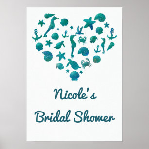 Strandsachen Teal-Wasserfarbe Modernes Banner-Post Poster