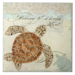 Strandsand Meeresufer Collage Schildkröte Seepferd Fliese