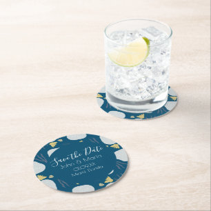 Strandsanddollars Botanisch Save-the-Date Runder Pappuntersetzer