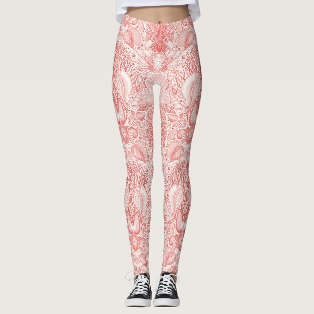 Strandschätze in Korallenrot Leggings (Vorderseite)