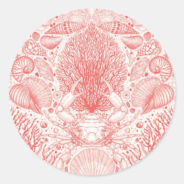 Strandschätze in Korallenrot Runder Aufkleber (Vorderseite)