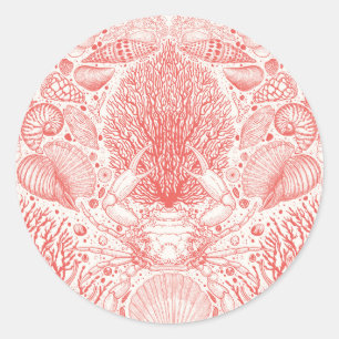Strandschätze in Korallenrot Runder Aufkleber