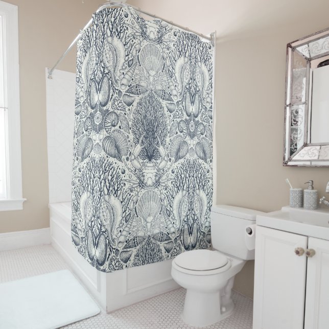 Strandschätze, Muscheln, Krabben, Korallen und Mee Duschvorhang (Beispiel)