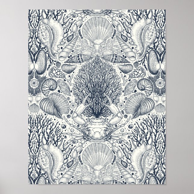 Strandschätze, Muscheln, Krabben, Korallen und Mee Poster (Vorne)