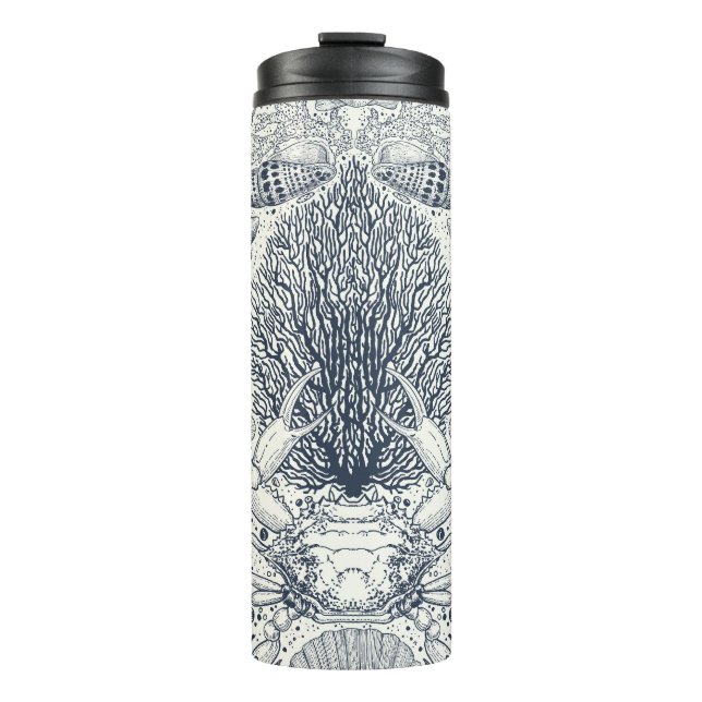 Strandschätze, Muscheln, Krabben, Korallen und Mee Thermosbecher (Vorderseite)